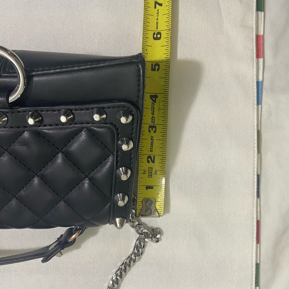 Zara Black Quilted Studded Crossbody Bag Chain Strap O Ring Mini Purse - Picture 5 of 10